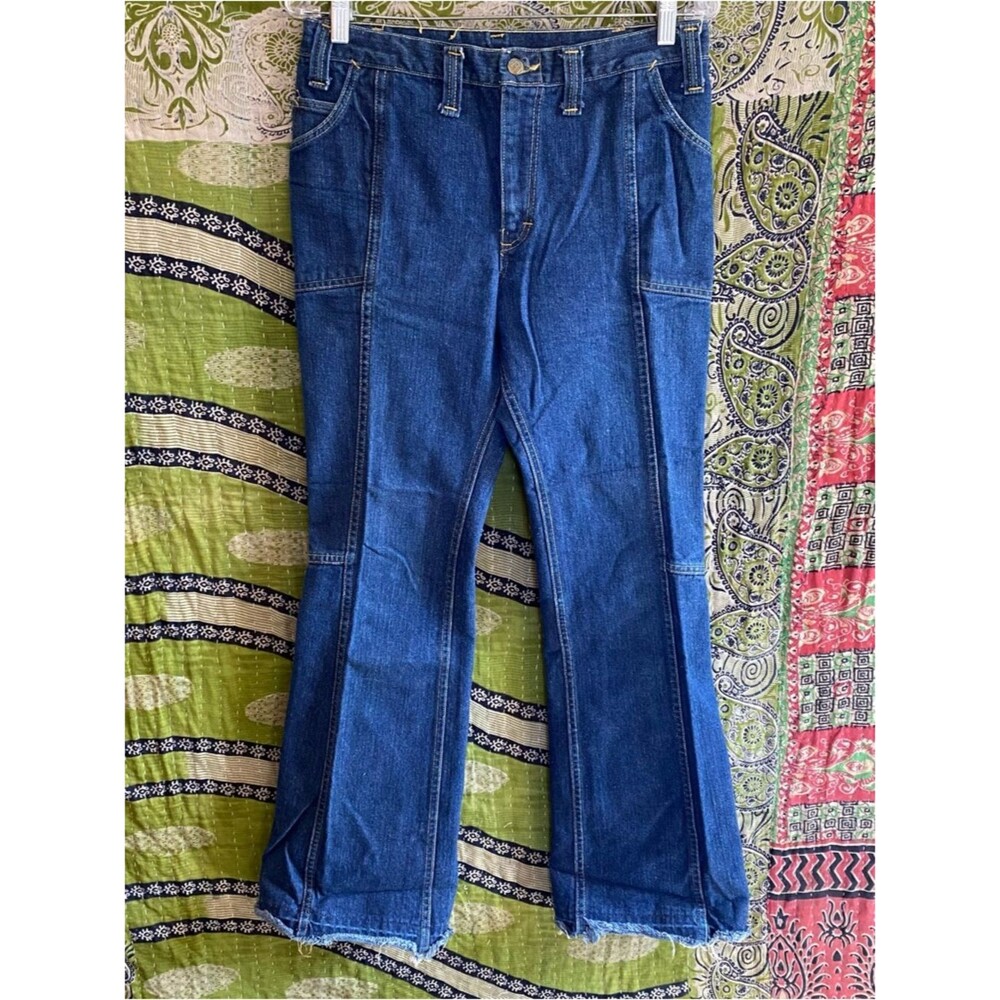 Rare Lee Leens Vintage 1970's Indigo Wash Denim Country Flared Jeans Size 30x32
